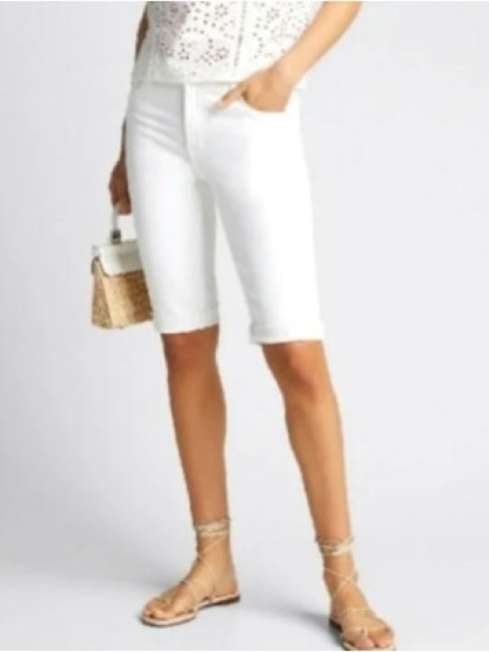 New J. Brand White Midrise 811 Bermuda Shorts 30